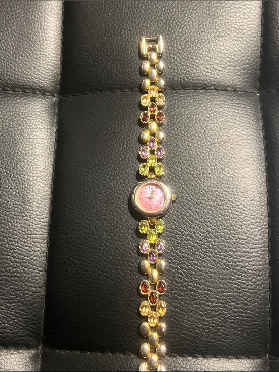 Marcel drucker Accessories - Vintage Marcel Drucker Pink Dial Multicolor gemstone Bracelet Watch